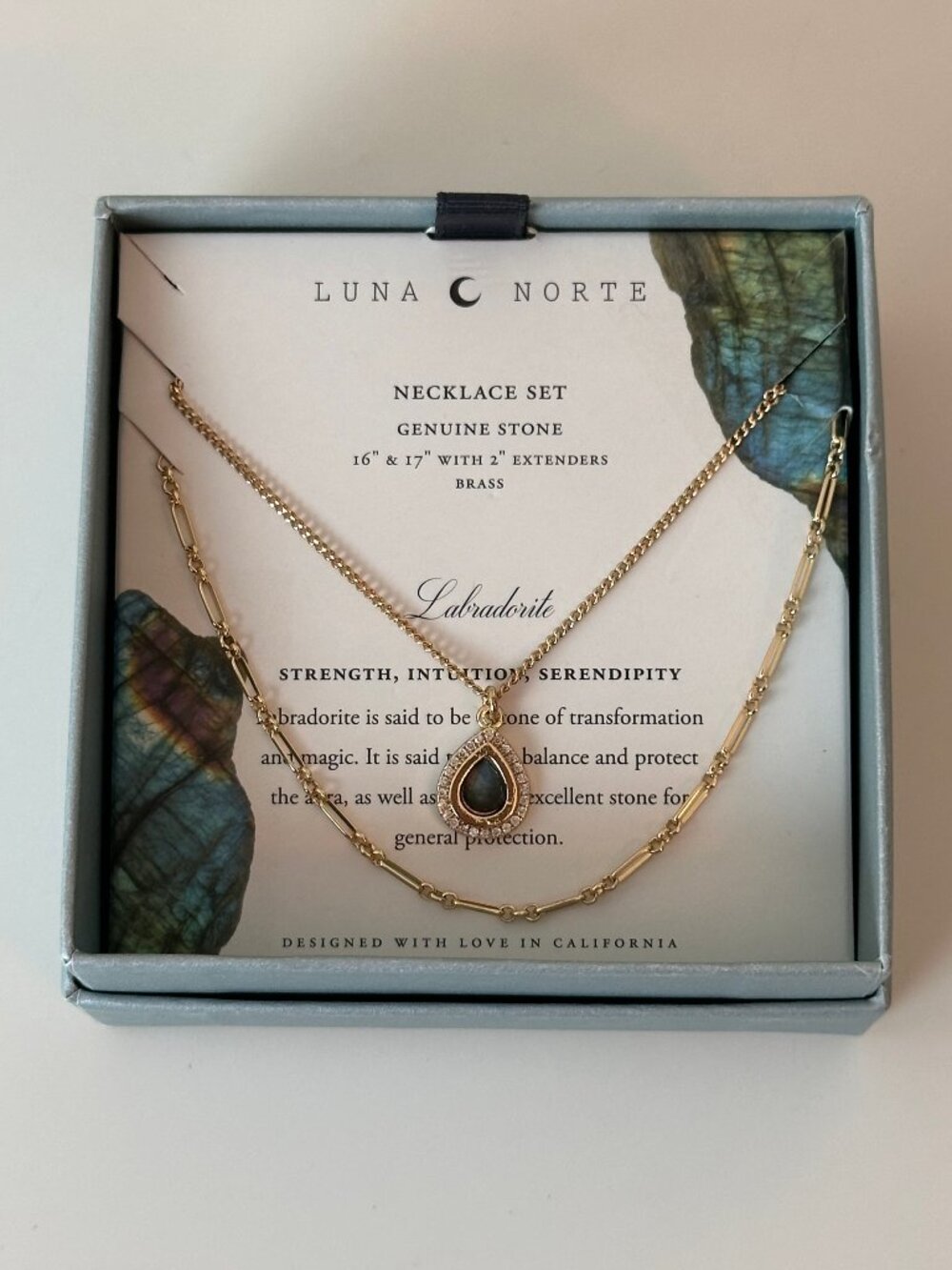 Luna Norte Genuine Stone Brass Necklace Set Labradorite